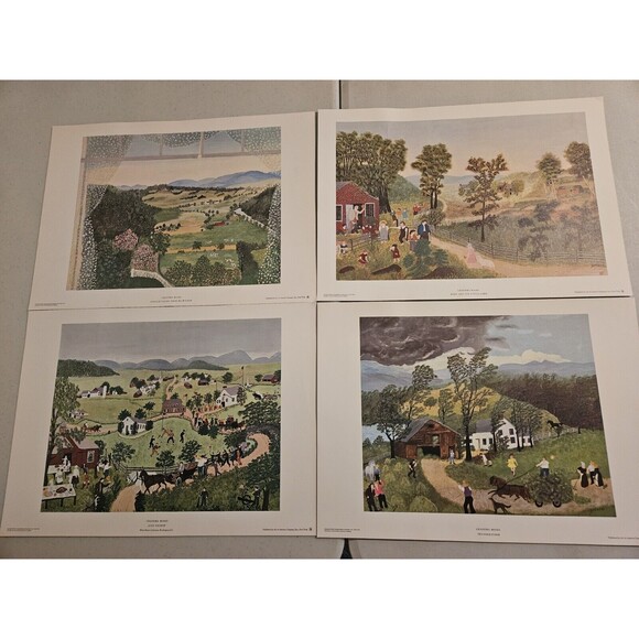 Grandma Moses Lot Of 4 Prints Farm Spring Summer Theme 1951 1948 1945 - Picture 1 of 8